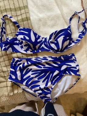 Kona Sol Blue and White Swimsuit Set